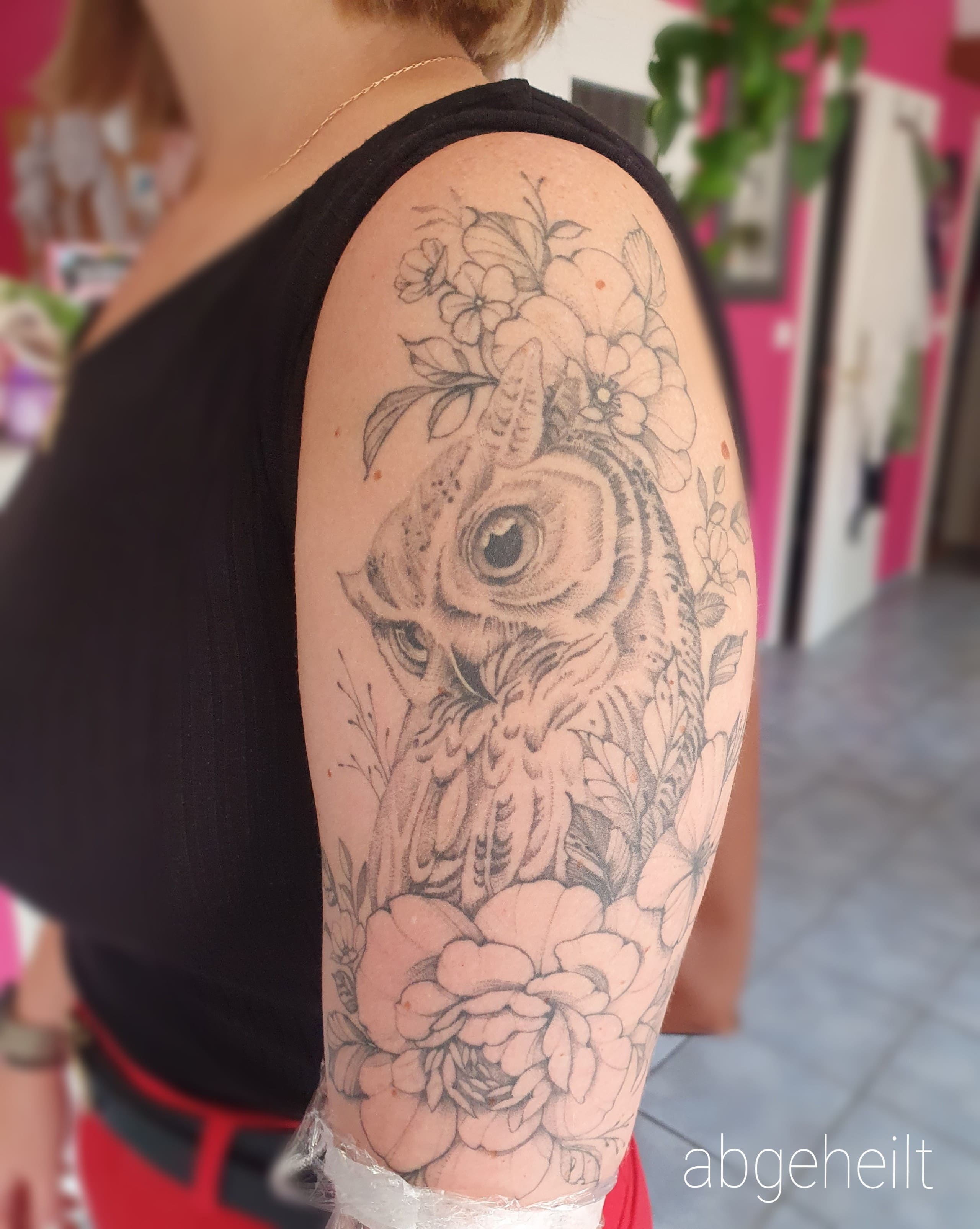 florales Tattoo Eule