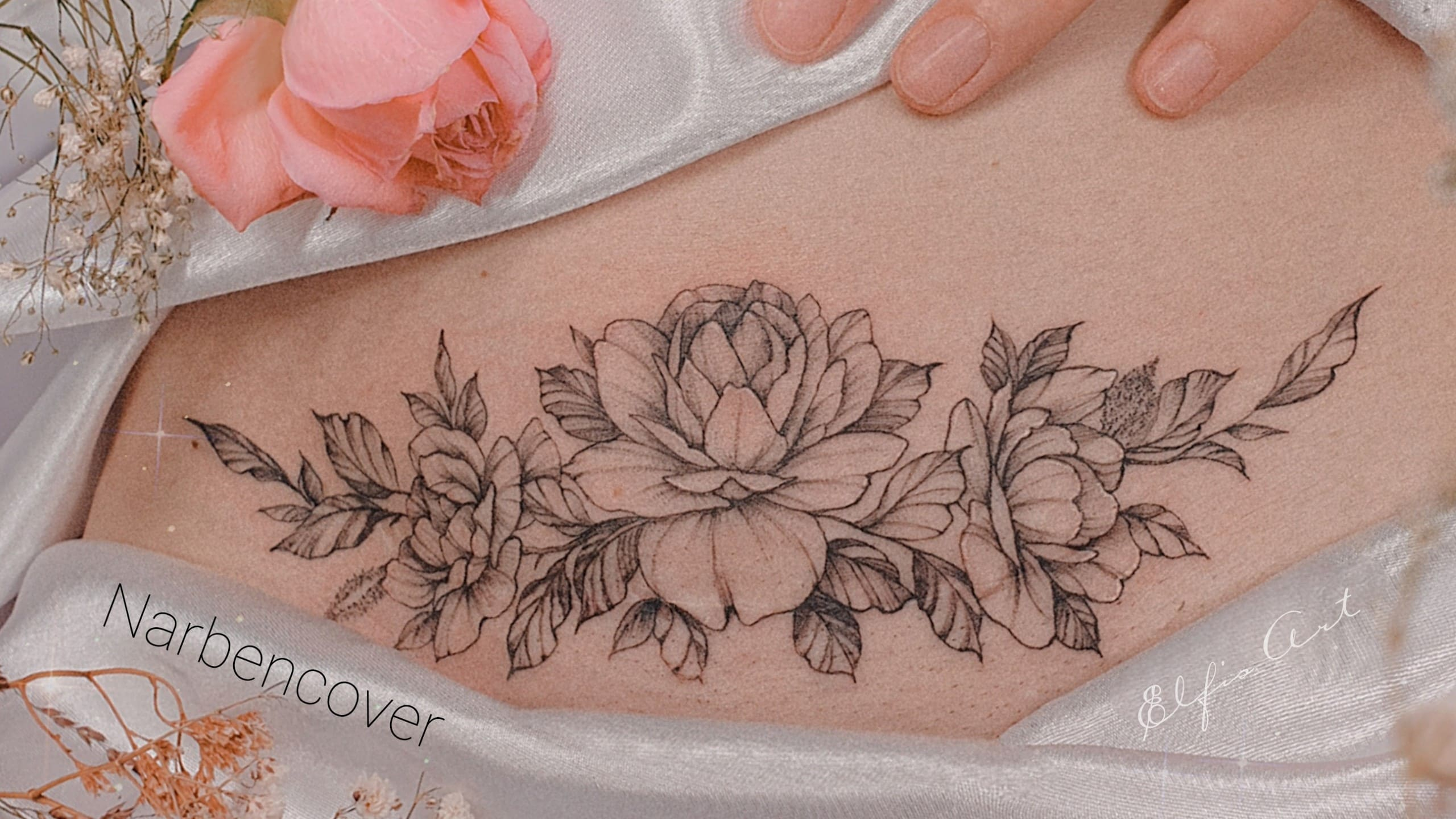 Bauchtattoo - florales Narbencover